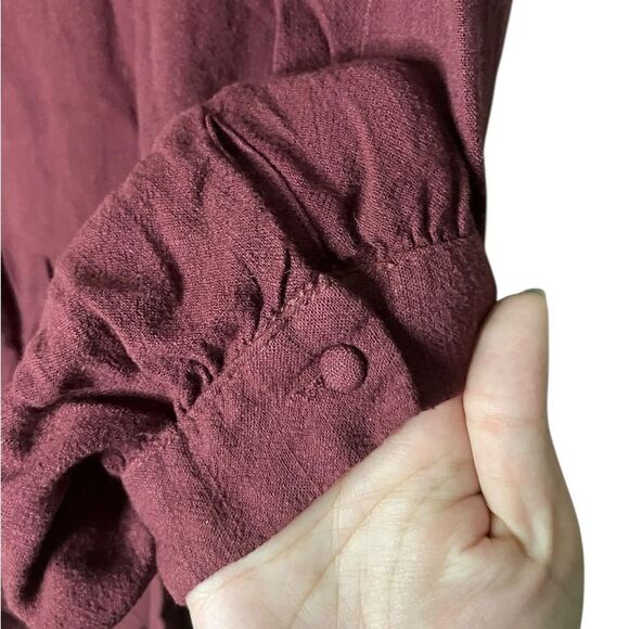 Umgee Linen Blend Tiered Tunic Top Bohemian Autumn Witchy Fairy Burgundy 2X - Picture 2 of 7